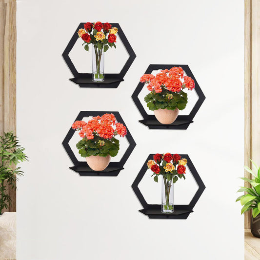 Set of 4 Hexagon Wall Shelves - Home Decor & Room Decoration (7.8x6.8 Inches Each) Wooden Wall decor