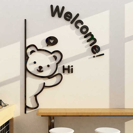 Welcome Panda Cute Teddy Welcome 3D Wooden Wall Decor