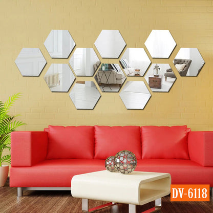 6 Pcs 3D DIY Acrylic Mirror Hexagon self-adhesive wall decoration Item