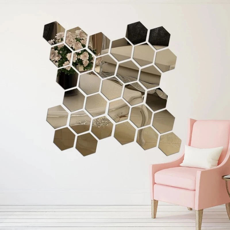 6 Pcs 3D DIY Acrylic Mirror Hexagon self-adhesive wall decoration Item