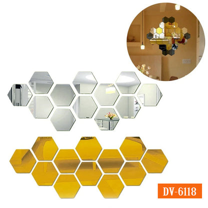 6 Pcs 3D DIY Acrylic Mirror Hexagon self-adhesive wall decoration Item