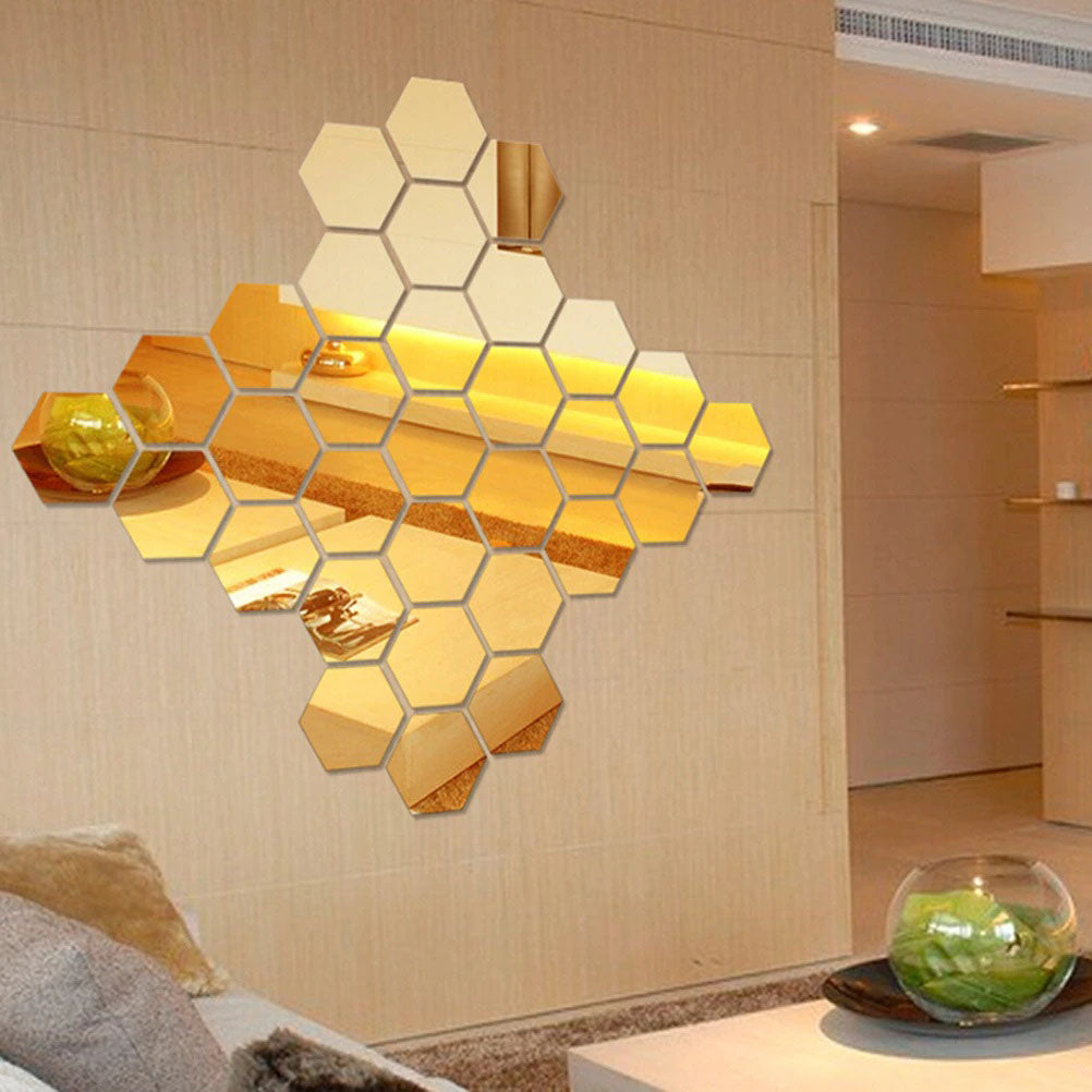 6 Pcs 3D DIY Acrylic Mirror Hexagon self-adhesive wall decoration Item